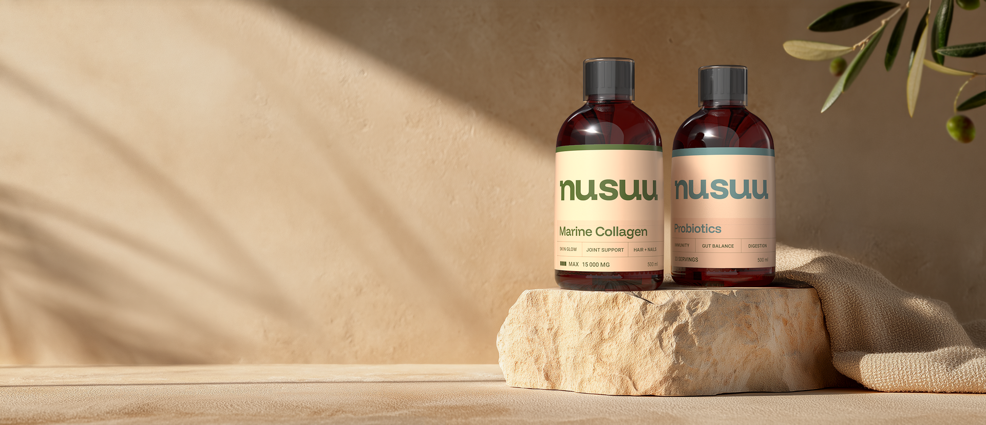 NuSuu Marine Collagen and Probiotics bottles